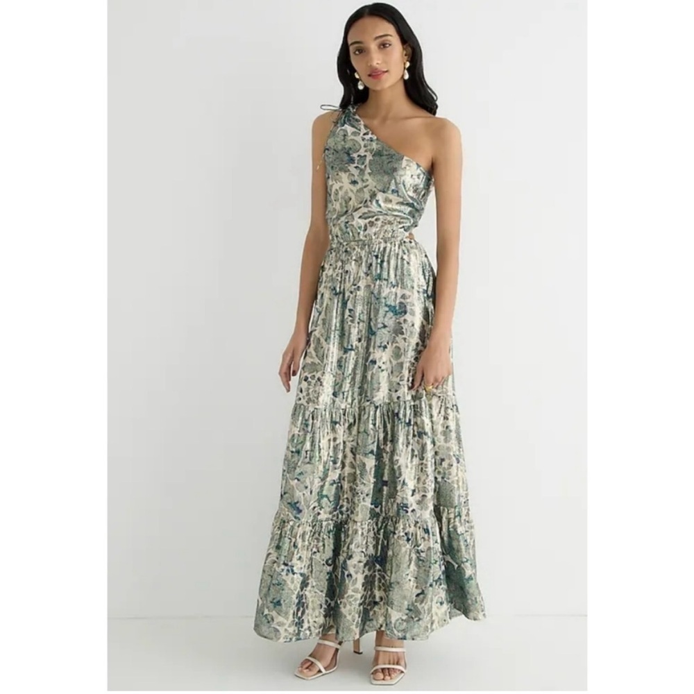 J.Crew Collection One-Shoulder Metallic Silk Maxi Dress – Size 4